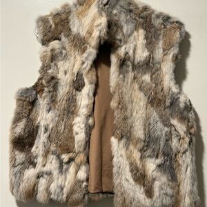 Adrienne Landau Rabbit Fur Vest in Tan Multi
